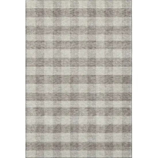 Taupe And Ivory Plaid Washable Area Rug With UV Protection Photo 3