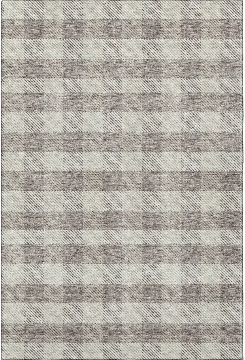 Taupe And Ivory Plaid Washable Area Rug With UV Protection Photo 3