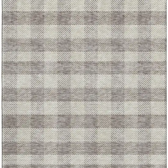 Taupe And Ivory Plaid Washable Area Rug With UV Protection Photo 3