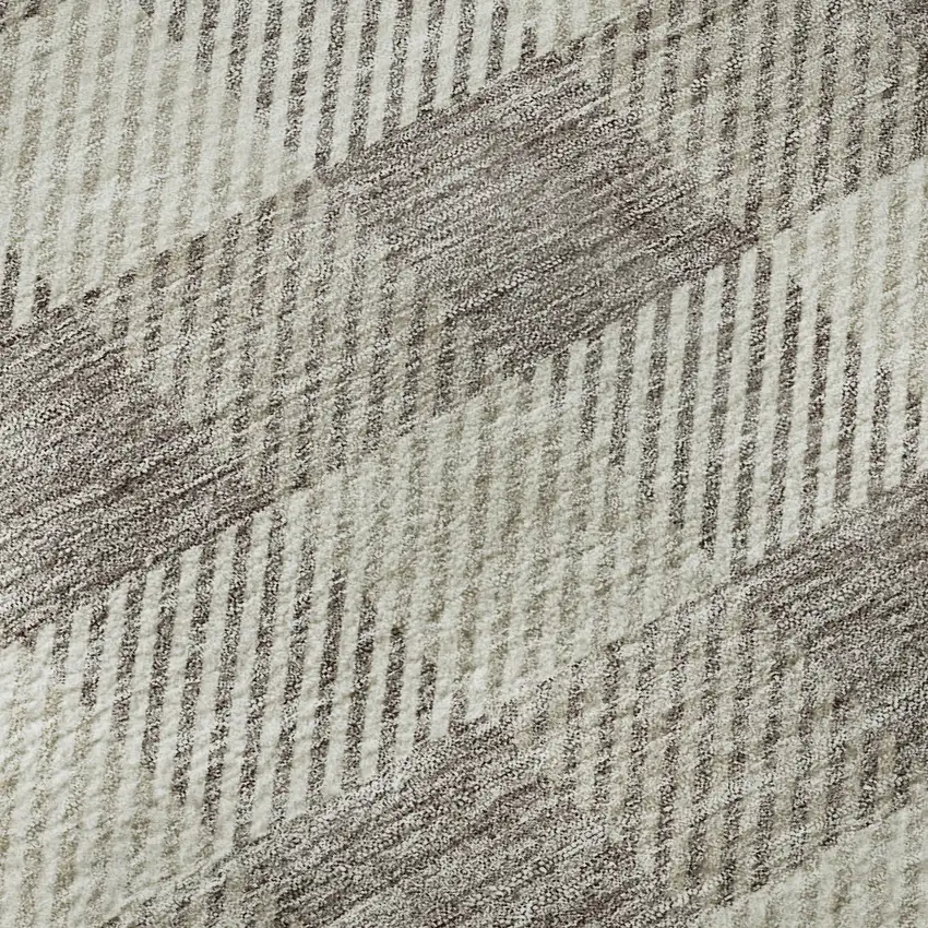 Taupe And Ivory Plaid Washable Area Rug With UV Protection Photo 9