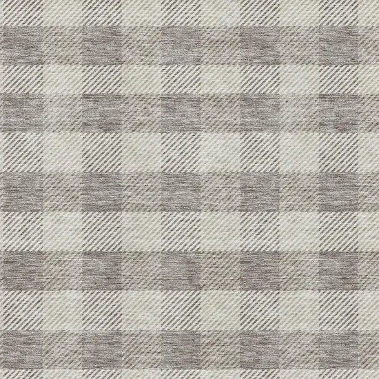Taupe And Ivory Plaid Washable Area Rug With UV Protection Photo 2