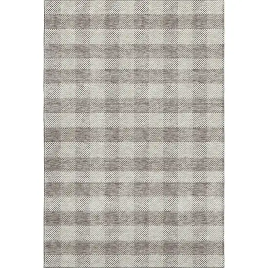 Taupe And Ivory Plaid Washable Area Rug With UV Protection Photo 1