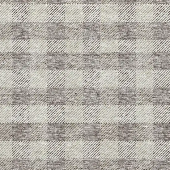 Taupe And Ivory Plaid Washable Area Rug With UV Protection Photo 2