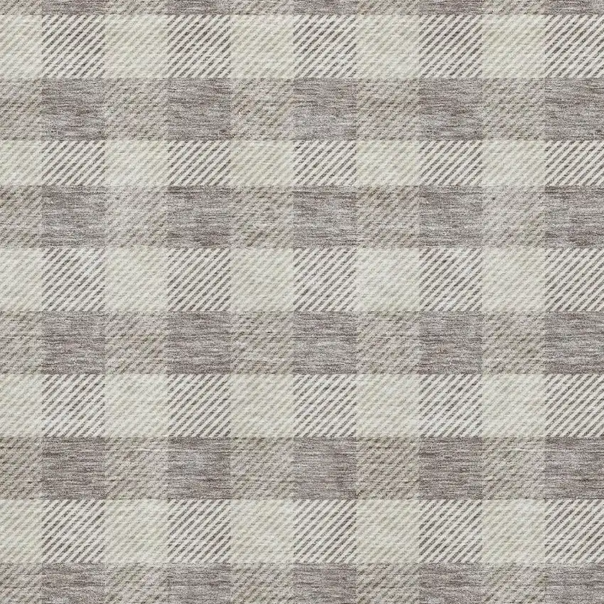 Taupe And Ivory Plaid Washable Area Rug With UV Protection Photo 2