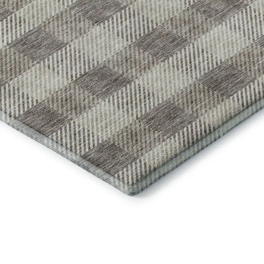 Taupe And Ivory Plaid Washable Area Rug With UV Protection Photo 7