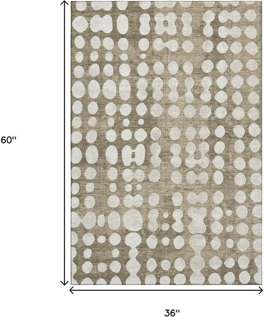 Taupe And Ivory Polka Dot Washable Area Rug With UV Protection Photo 3
