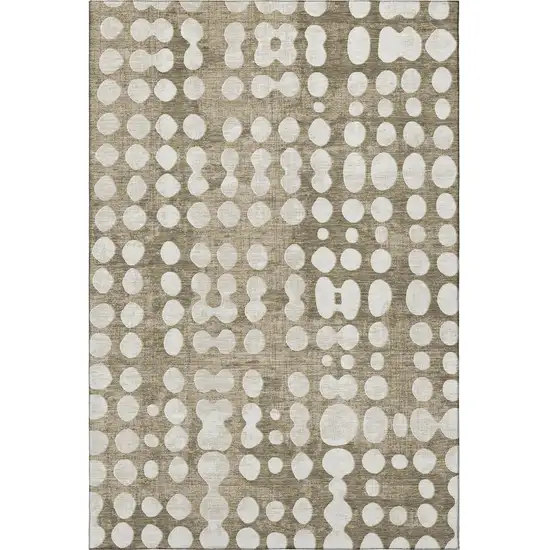 Taupe And Ivory Polka Dot Washable Area Rug With UV Protection Photo 4