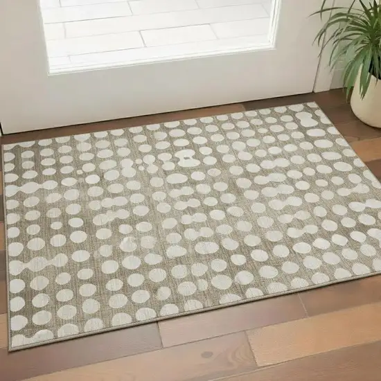 Taupe And Ivory Polka Dot Washable Area Rug With UV Protection Photo 1