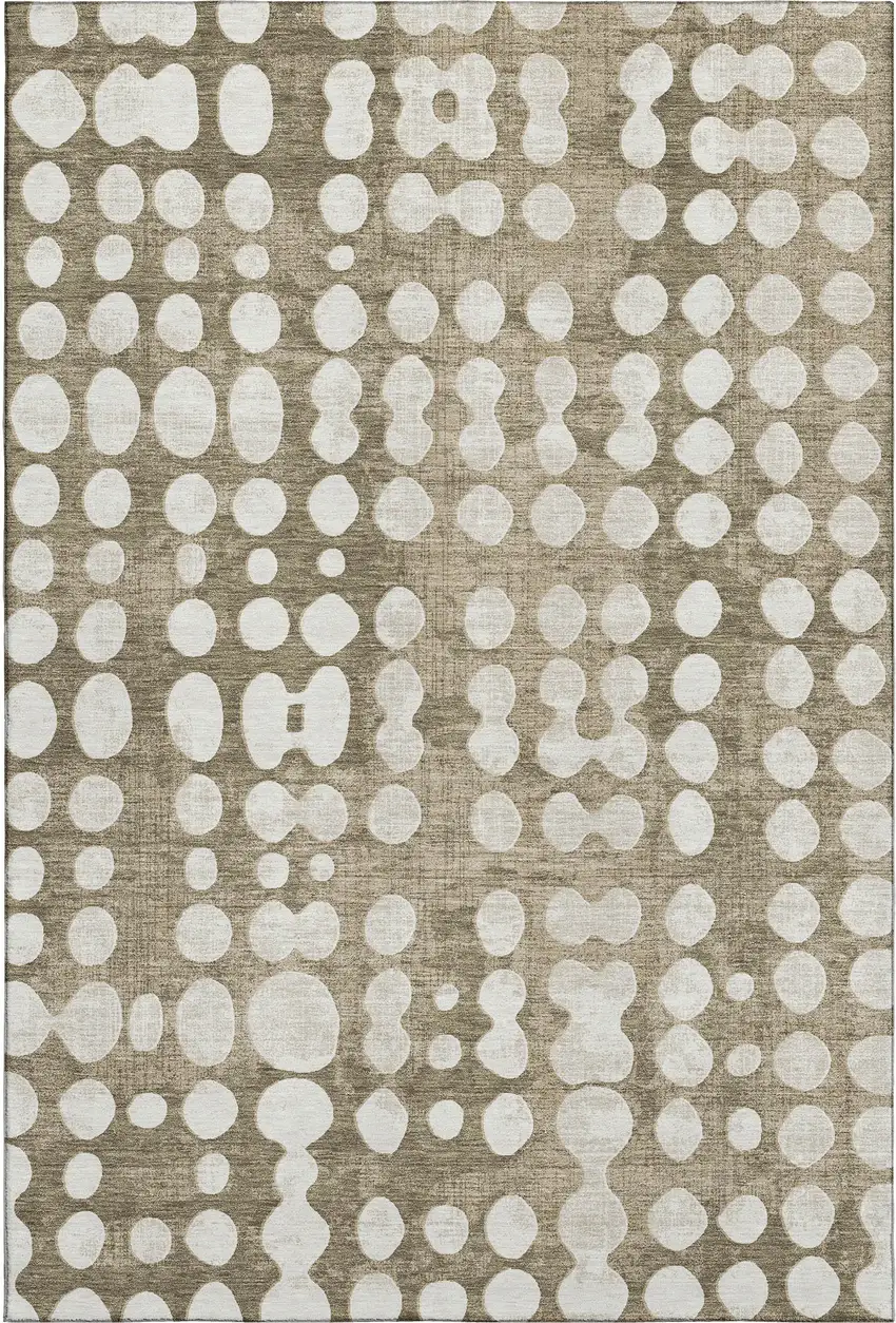 Taupe And Ivory Polka Dot Washable Area Rug With UV Protection Photo 1
