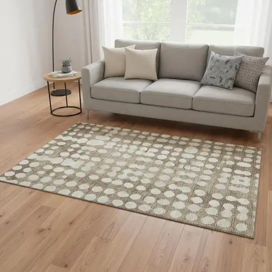 Taupe And Ivory Polka Dot Washable Area Rug With UV Protection Photo 2