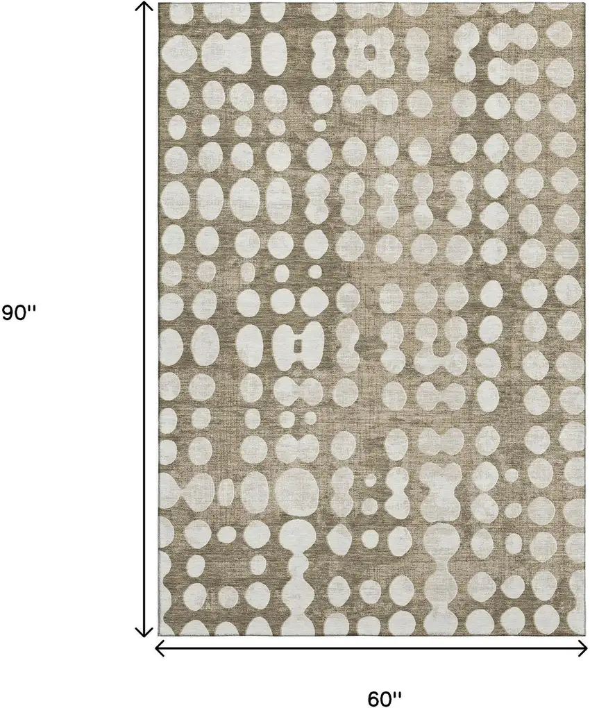 Taupe And Ivory Polka Dot Washable Area Rug With UV Protection Photo 8