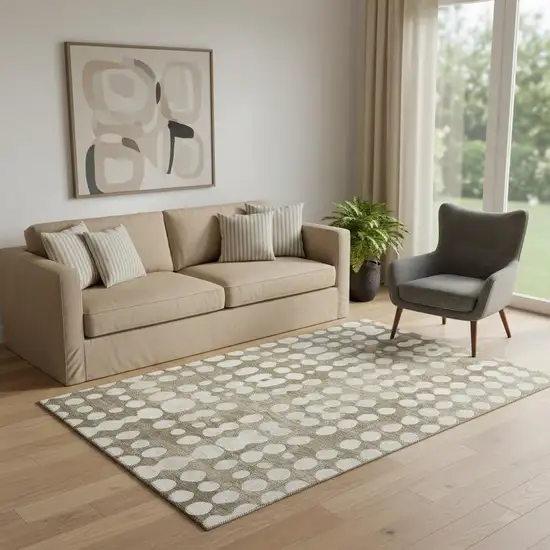 Taupe And Ivory Polka Dot Washable Area Rug With UV Protection Photo 1