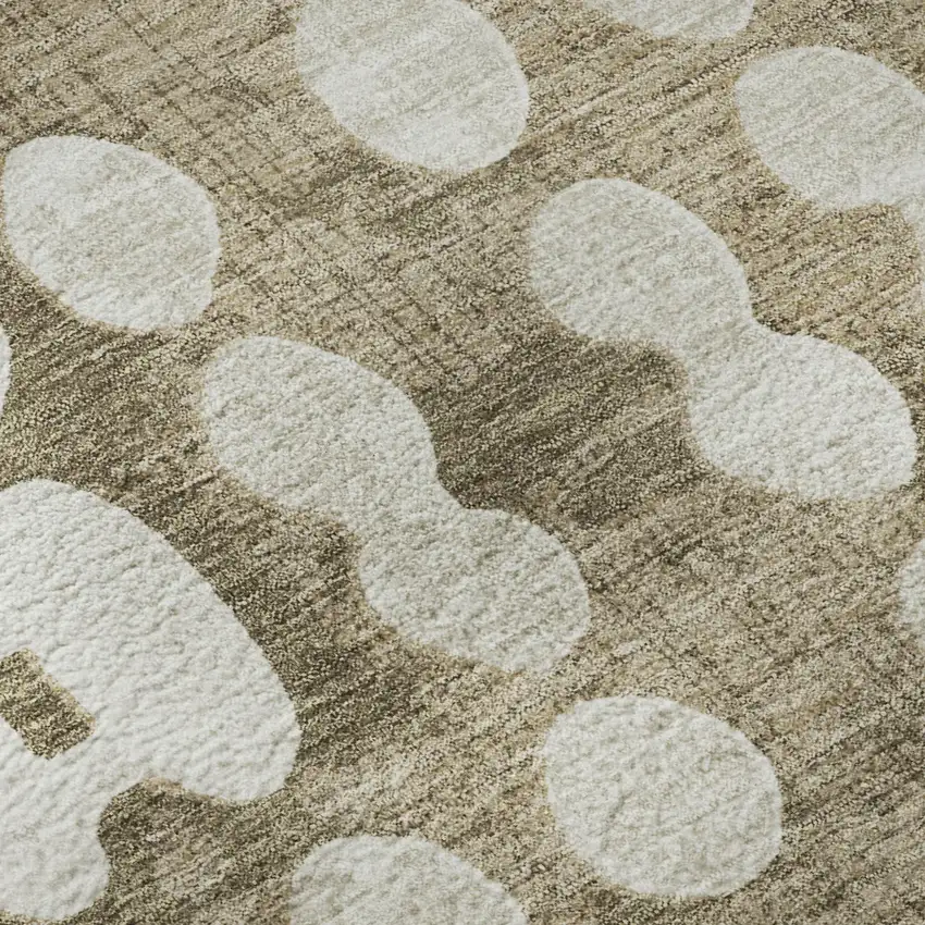Taupe And Ivory Polka Dot Washable Area Rug With UV Protection Photo 7