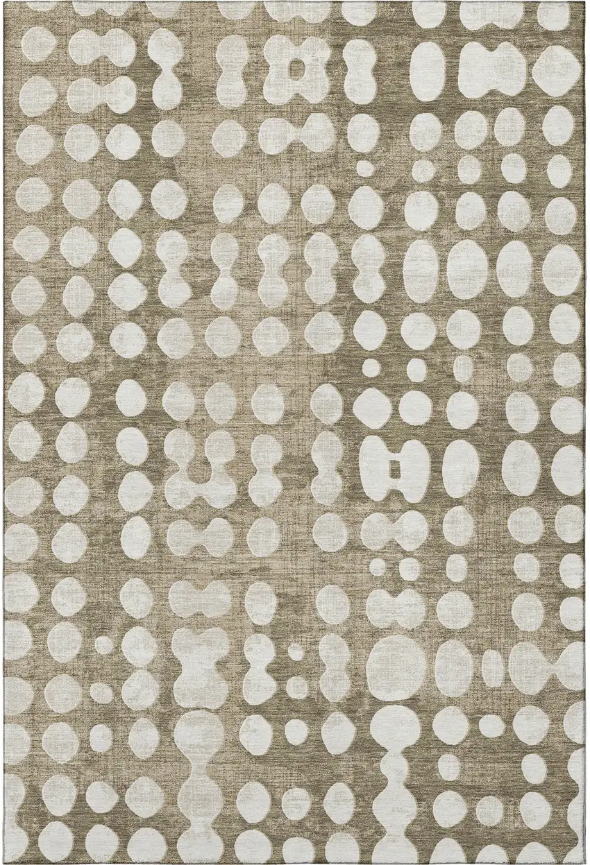 Taupe And Ivory Polka Dot Washable Area Rug With UV Protection Photo 4