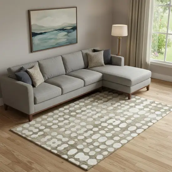 Taupe And Ivory Polka Dot Washable Area Rug With UV Protection Photo 1