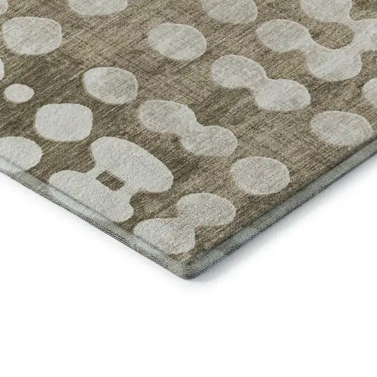 Taupe And Ivory Polka Dot Washable Area Rug With UV Protection Photo 8