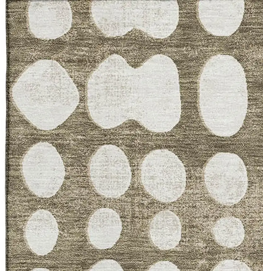 Taupe And Ivory Polka Dot Washable Area Rug With UV Protection Photo 3