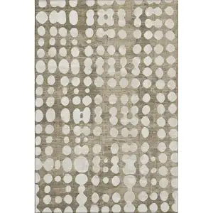 Photo of Taupe And Ivory Polka Dot Washable Area Rug With UV Protection