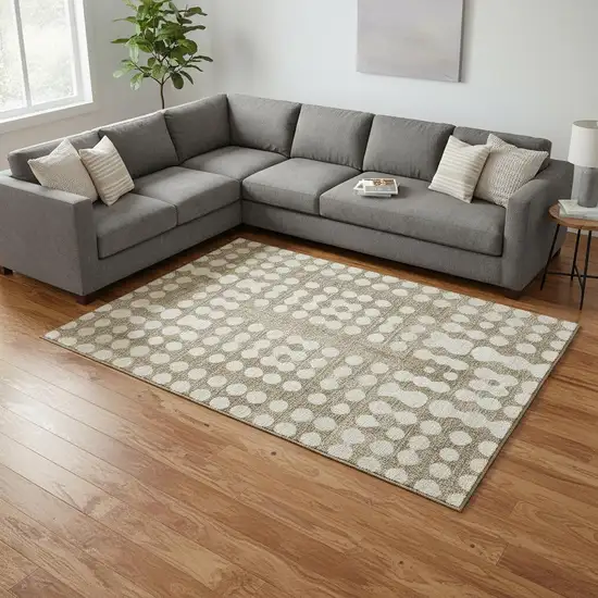 Taupe And Ivory Polka Dot Washable Area Rug With UV Protection Photo 2