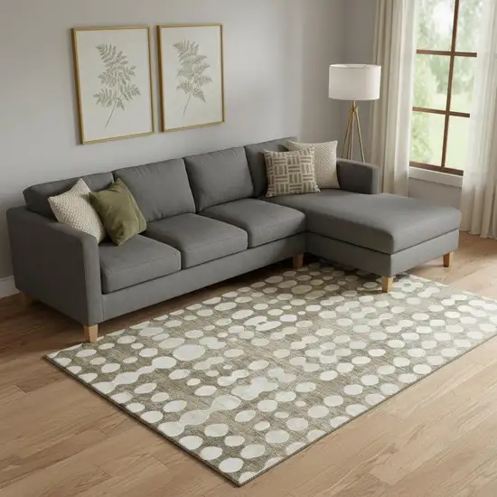 Taupe And Ivory Polka Dot Washable Area Rug With UV Protection Photo 1