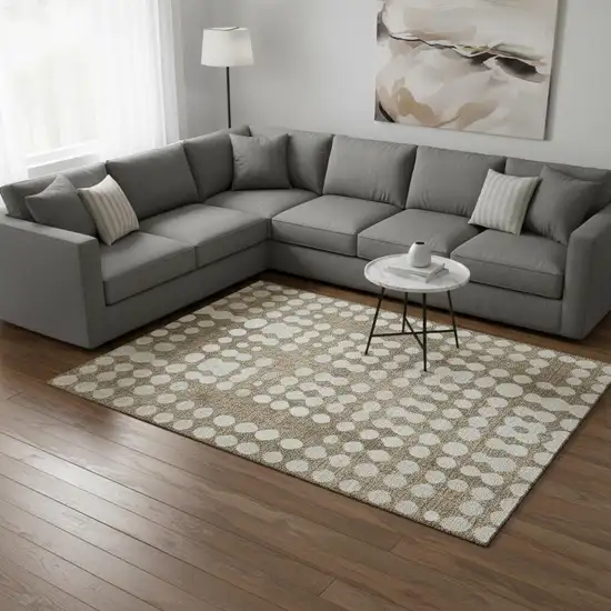 Taupe And Ivory Polka Dot Washable Area Rug With UV Protection Photo 2