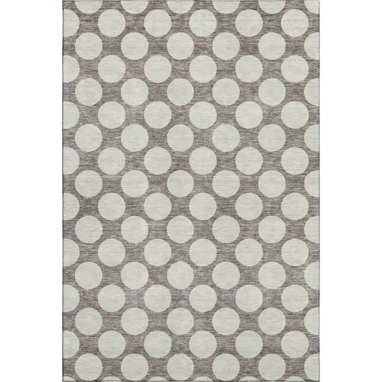 Taupe And Ivory Polka Dot Washable Area Rug With UV Protection Photo 1