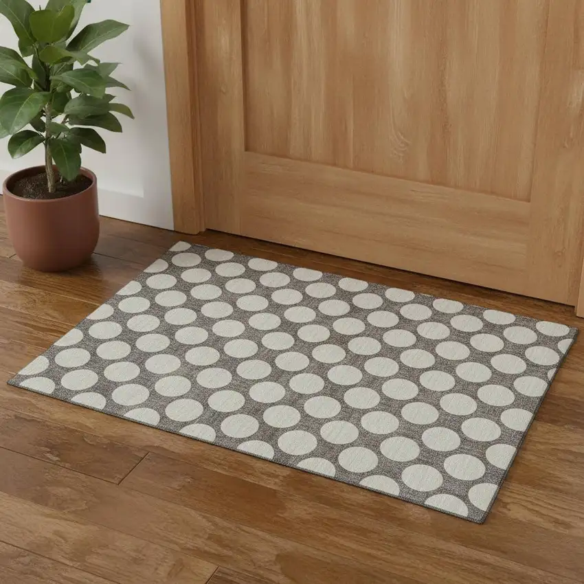 Taupe And Ivory Polka Dot Washable Area Rug With UV Protection Photo 1
