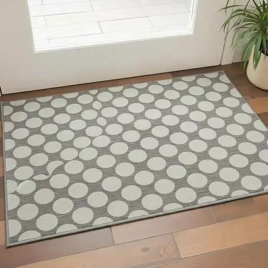 Taupe And Ivory Polka Dot Washable Area Rug With UV Protection Photo 2