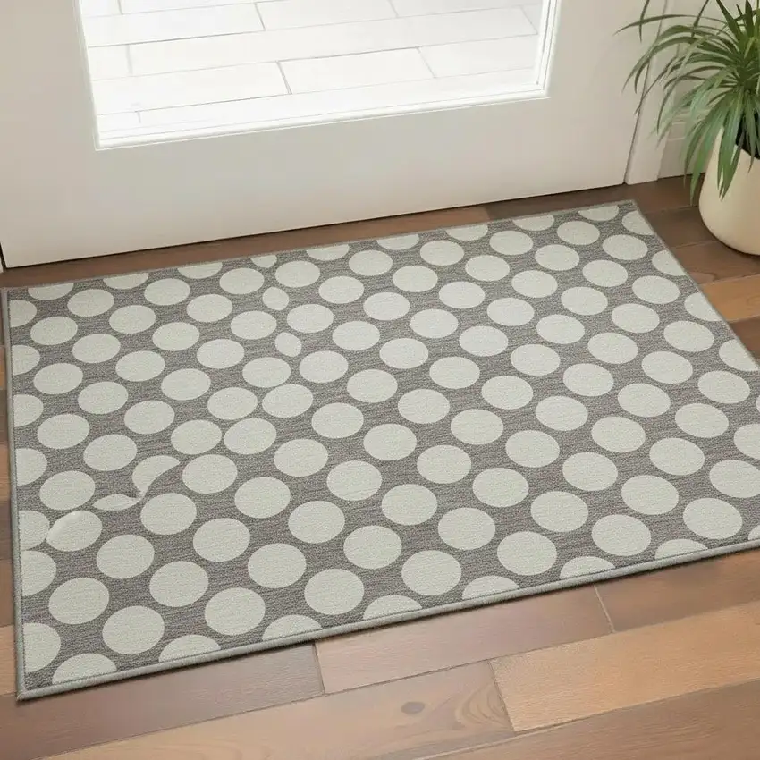 Taupe And Ivory Polka Dot Washable Area Rug With UV Protection Photo 2