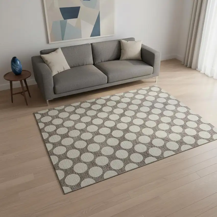 Taupe And Ivory Polka Dot Washable Area Rug With UV Protection Photo 2