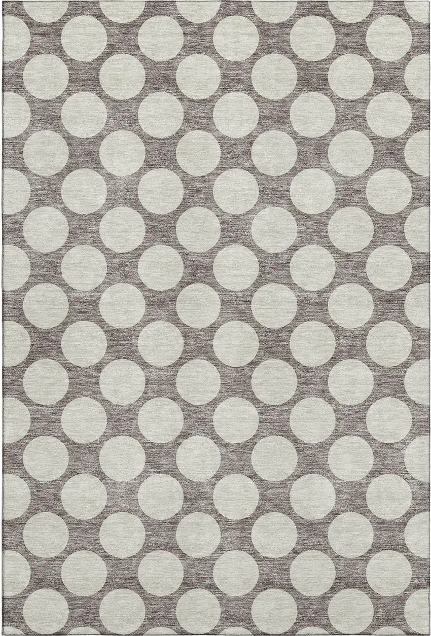 Taupe And Ivory Polka Dot Washable Area Rug With UV Protection Photo 1