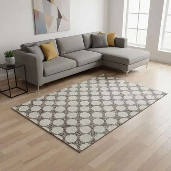 Taupe And Ivory Polka Dot Washable Area Rug With UV Protection Photo 2