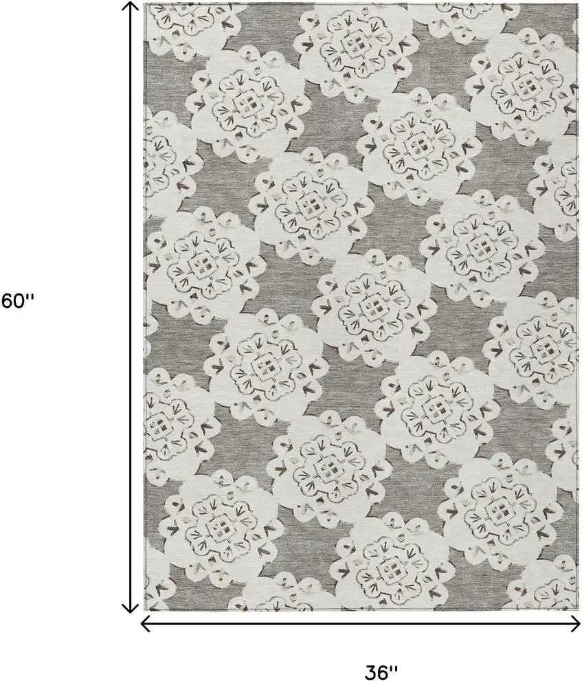 Taupe And Ivory Quatrefoil Washable Indoor Outdoor Area Rug Photo 3