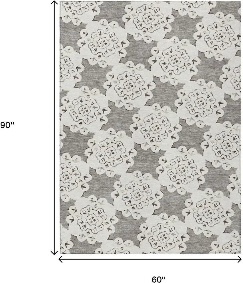 Taupe And Ivory Quatrefoil Washable Indoor Outdoor Area Rug Photo 3