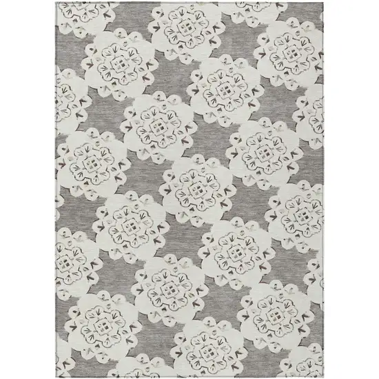 Taupe And Ivory Quatrefoil Washable Indoor Outdoor Area Rug Photo 2