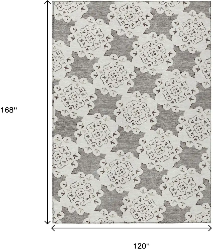 Taupe And Ivory Quatrefoil Washable Indoor Outdoor Area Rug Photo 3