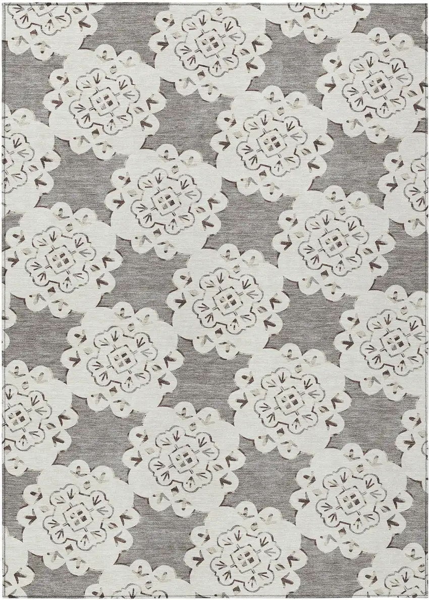 Taupe And Ivory Quatrefoil Washable Indoor Outdoor Area Rug Photo 2