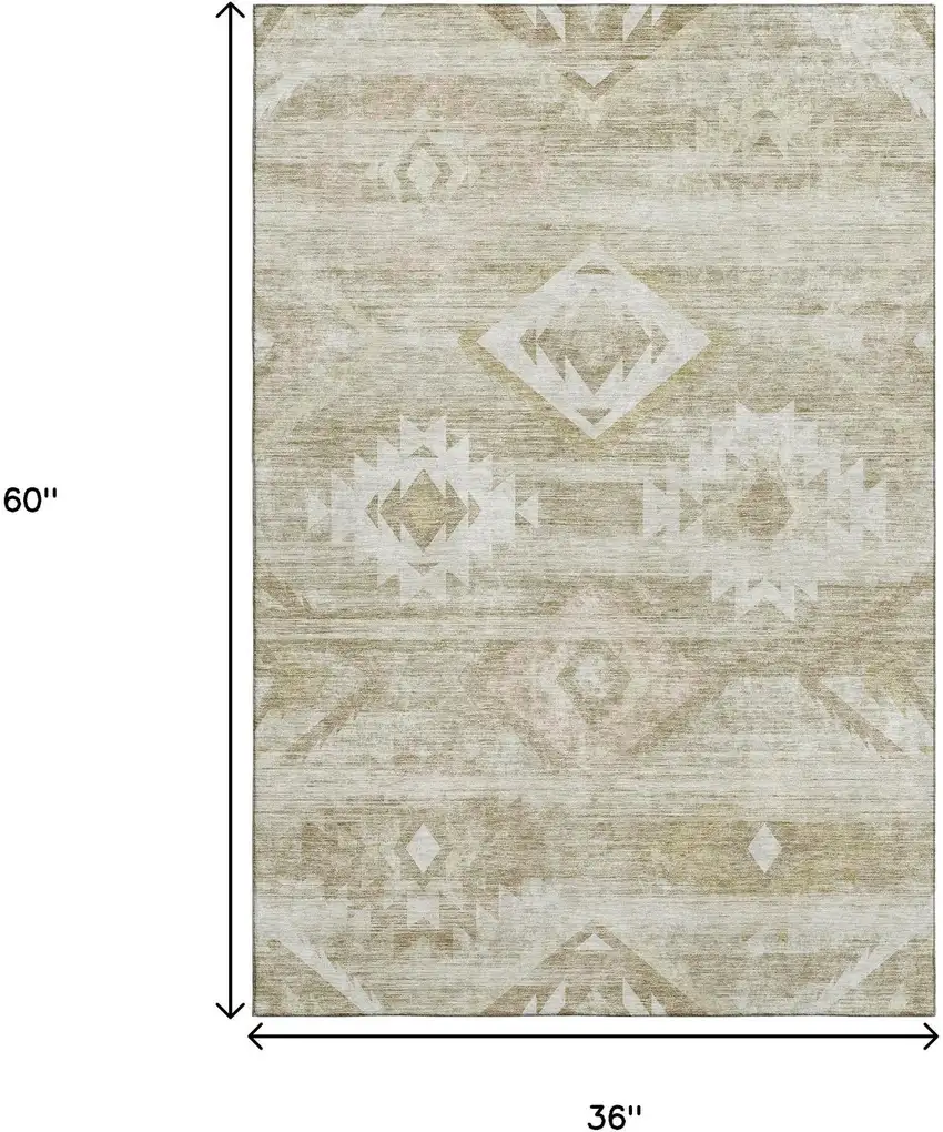 Taupe And Ivory Southwestern Washable Area Rug With UV Protection Photo 3