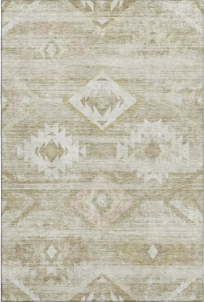 Taupe And Ivory Southwestern Washable Area Rug With UV Protection Photo 1