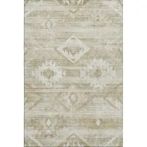 Photo of Taupe And Ivory Southwestern Washable Area Rug With UV Protection
