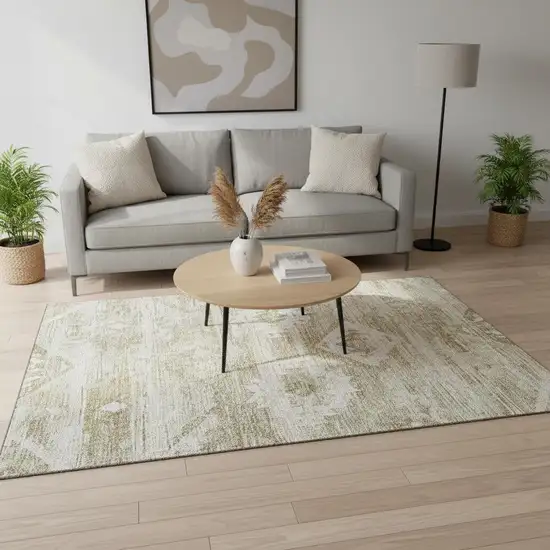 Taupe And Ivory Southwestern Washable Area Rug With UV Protection Photo 2