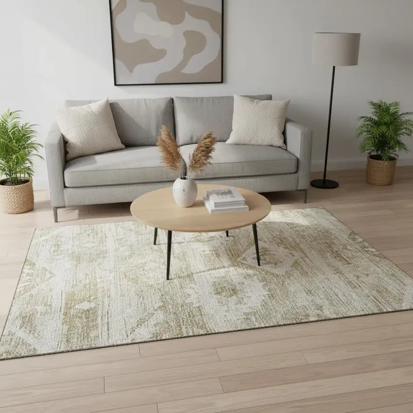 Taupe And Ivory Southwestern Washable Area Rug With UV Protection Photo 2