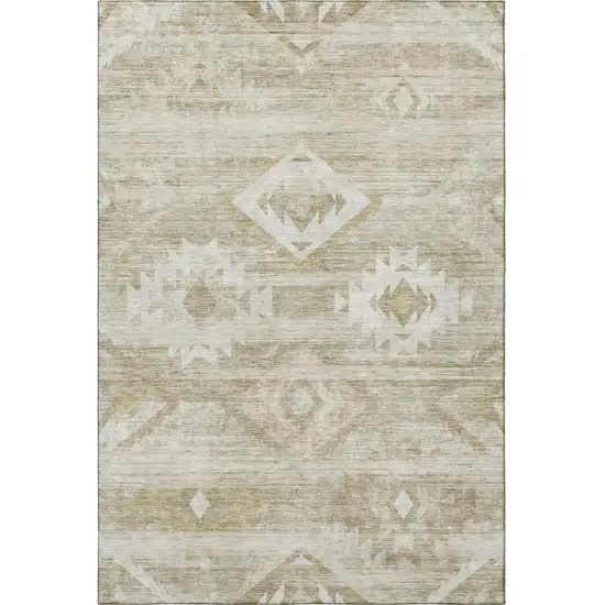Taupe And Ivory Southwestern Washable Area Rug With UV Protection Photo 3