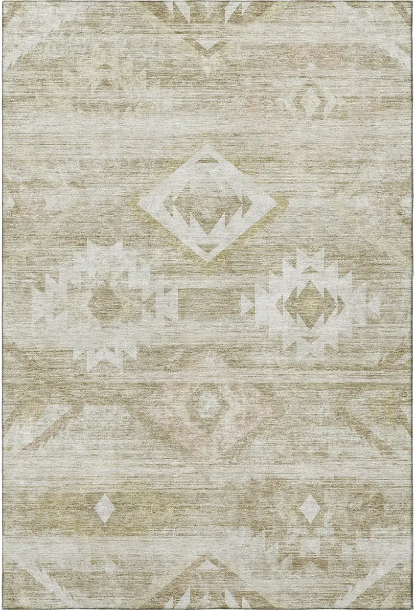 Taupe And Ivory Southwestern Washable Area Rug With UV Protection Photo 3