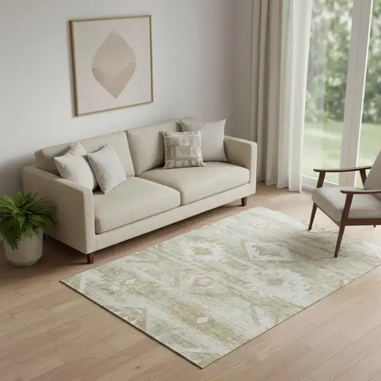 Taupe And Ivory Southwestern Washable Area Rug With UV Protection Photo 1