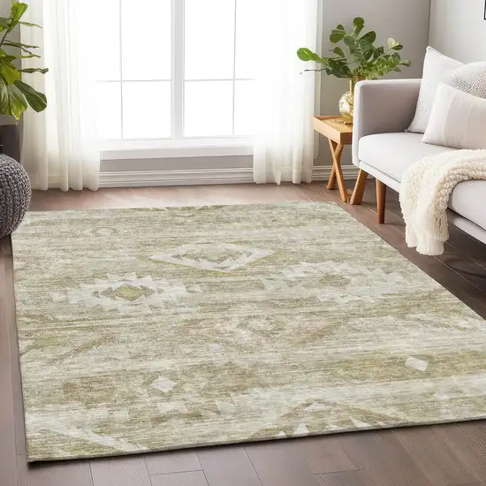 Taupe And Ivory Southwestern Washable Area Rug With UV Protection Photo 5