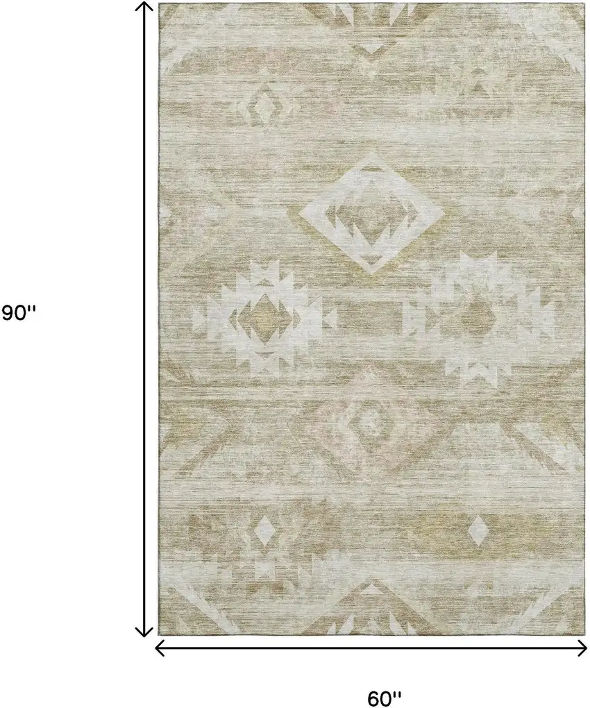 Taupe And Ivory Southwestern Washable Area Rug With UV Protection Photo 3