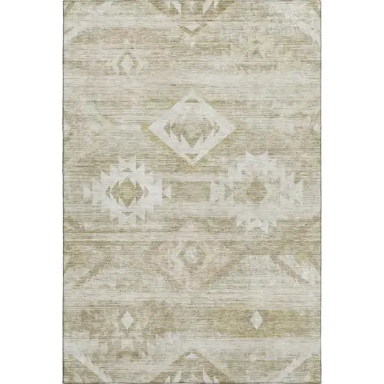 Taupe And Ivory Southwestern Washable Area Rug With UV Protection Photo 1