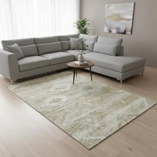 Taupe And Ivory Southwestern Washable Area Rug With UV Protection Photo 2