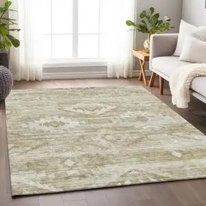 Photo of Taupe And Ivory Southwestern Washable Area Rug With UV Protection